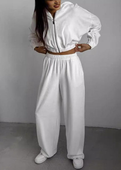 Zip-Up Hoodie Two-Piece Set Cotton Blend