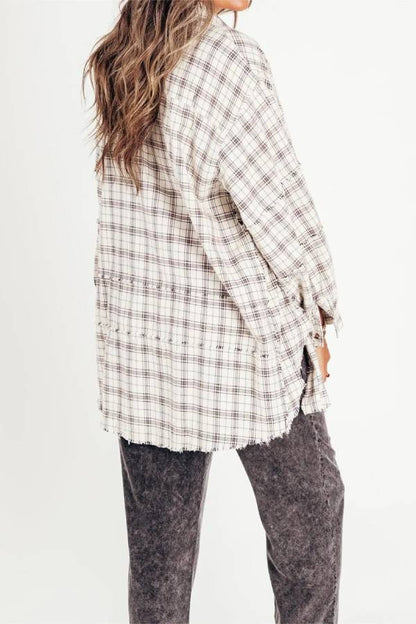 Women's Mineral Washed Button Down Plaid Flannel Shirt
