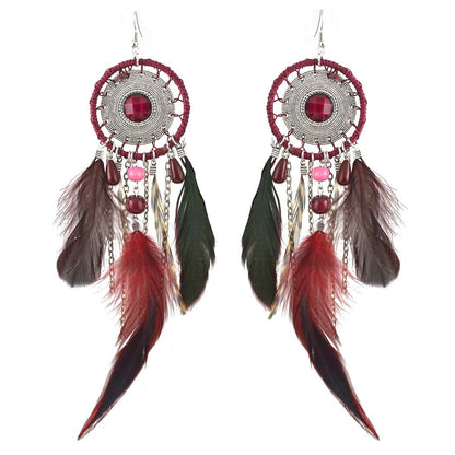 5 Colors Bohemia Feather Dream Catcher Tassels Earrings Accessories