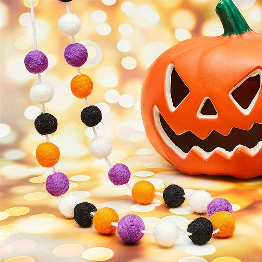 2M 24PCS Colorful Felt Pompoms Pendant Hanging Garland Halloween Decoration