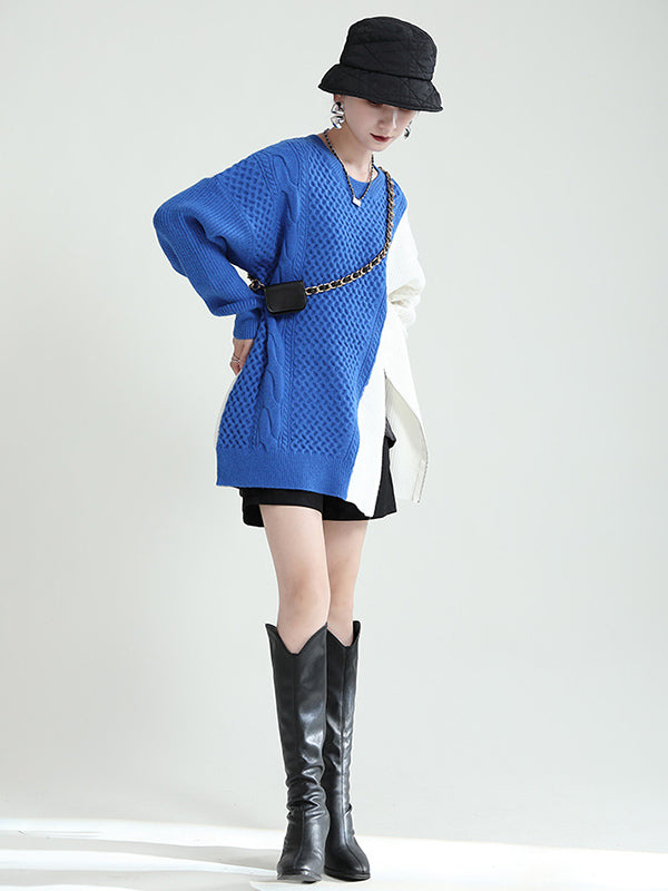 Urban Loose Contrast Color Split-Joint Sweater Top