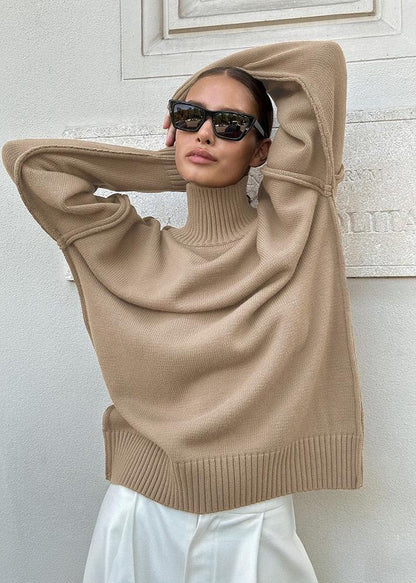Cozy Knit Turtleneck Sweater With Patchwork