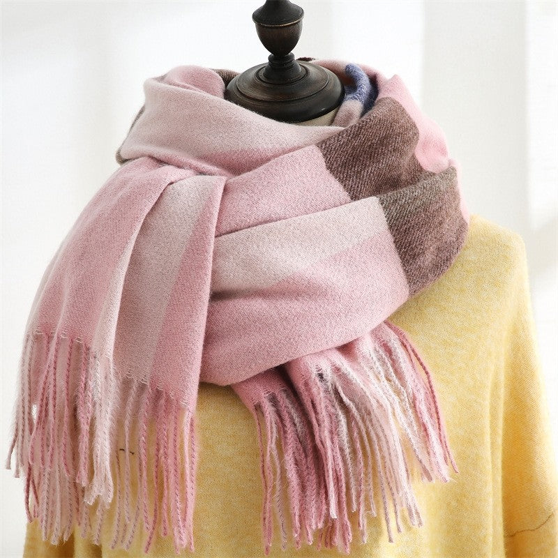 Thickened Warm Imitated Cashmere Plaid Print Shawl Scarf