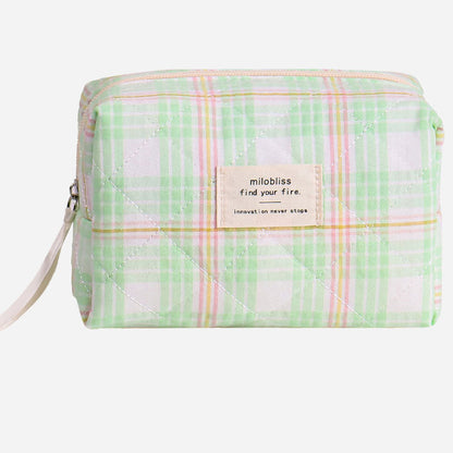 Simple Plaid Large Capacity Makeup Bag