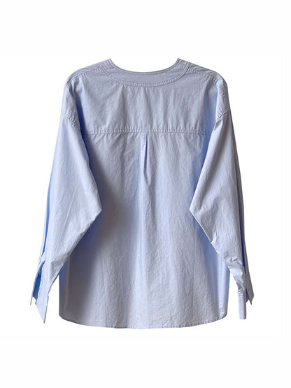 Long Sleeves Loose Buttoned Solid Color Split-Joint V-Neck Blouses&Shirts Tops