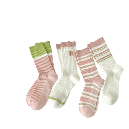 Rufia - Striped Crew Mid-calf Socks - Cute &amp; Sweet