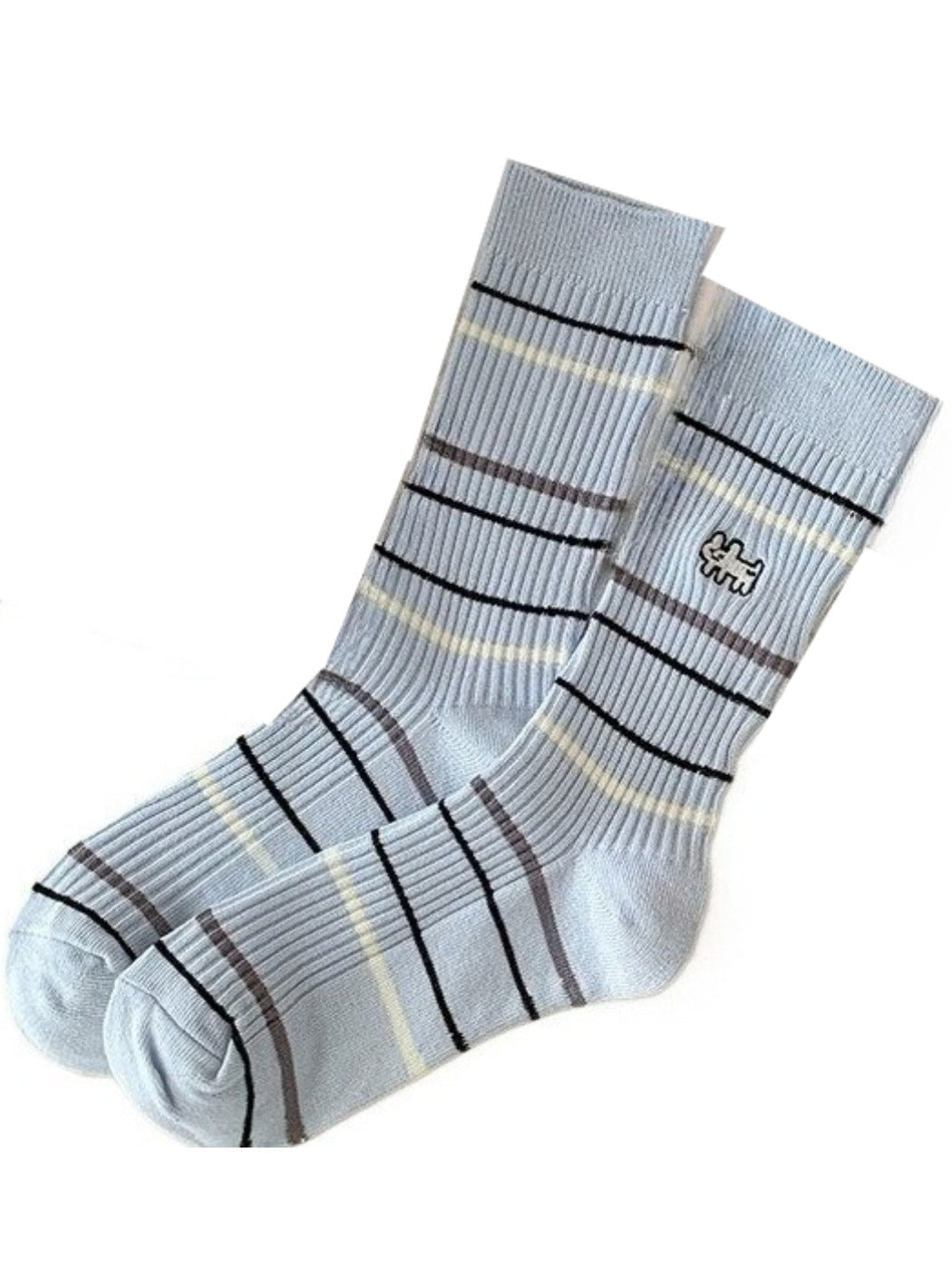 Rufia - Stripe Mid-Calf Capsule Sock with Puppy Patterns