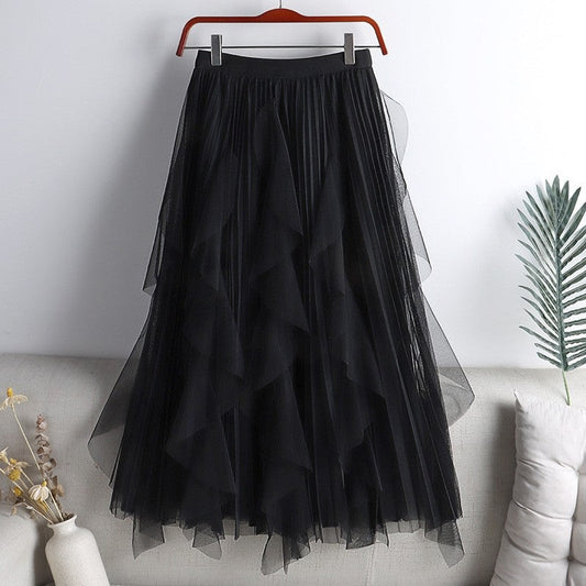 Irregular Slim A-Line Mesh Skirt