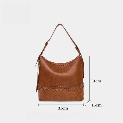 Cosbai - Vintage Floral Beaded Handbag with Tassels &amp; Zipper