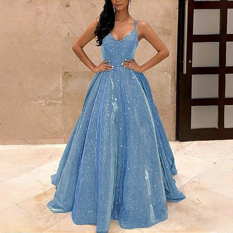 Sparkly Strapless A-Line Long Evening Gown