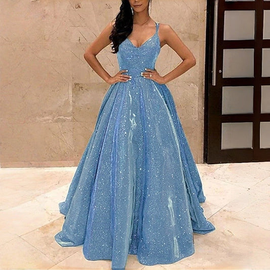 Sparkly Strapless A-Line Long Evening Gown