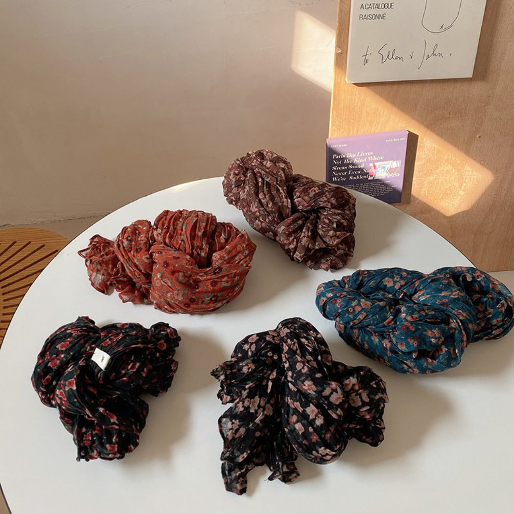 Scarvii - Lightweight Floral Pattern Ruched Scarf