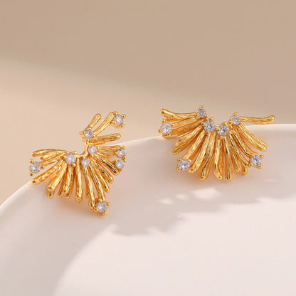 Irregualr Line Zircon Delicate Stud Earrings