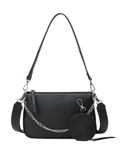 Urban Solid Color Zipper PU Shoulder Bag