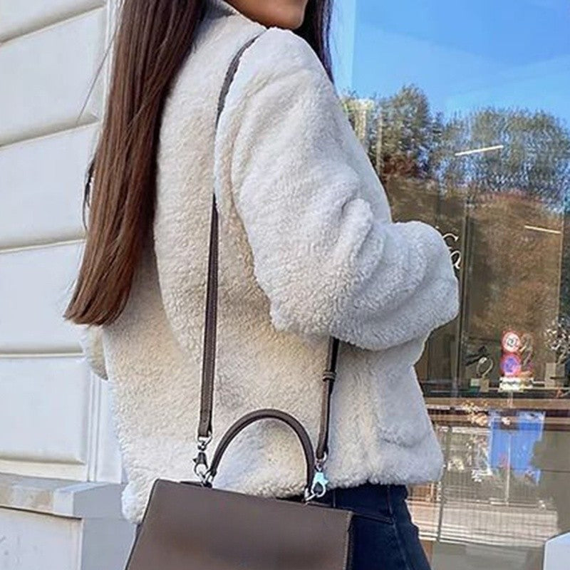 Short Sleeve Plush Pocket Jacket