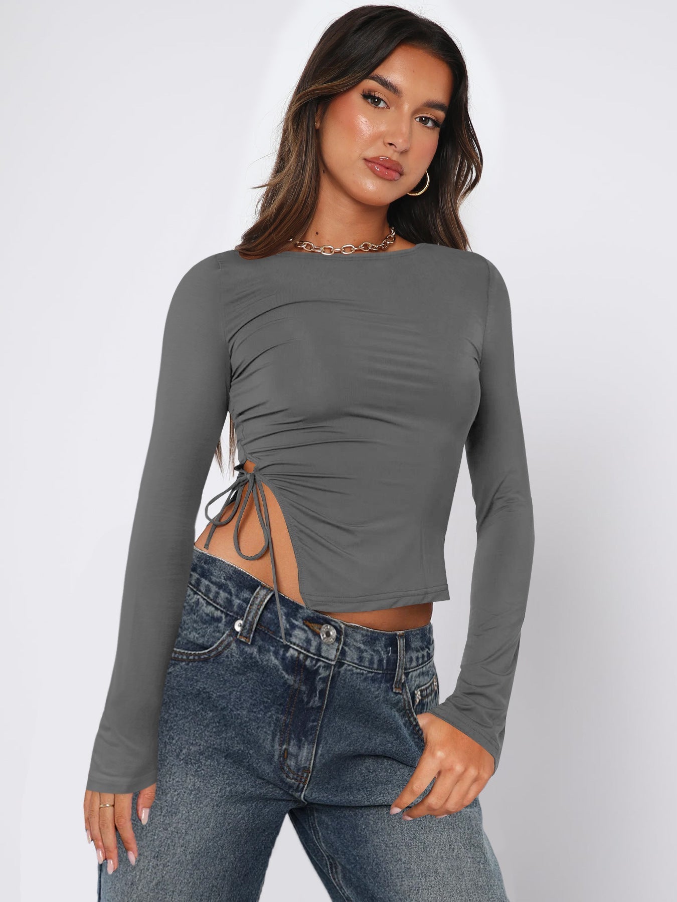 Black Drawstring Top Soft Stretchy Fabric