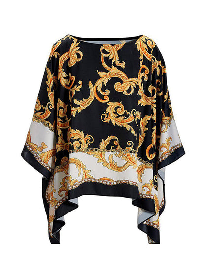 Batwing Sleeves Loose Printed Round-Neck T-Shirts Tops