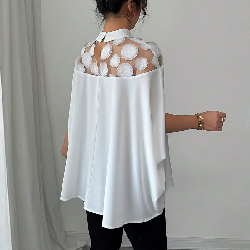 Loose Mesh Shoulder Cutout Shirt