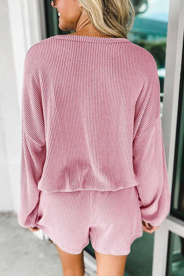 Corded V Neck Slouchy Top \u0026 Pocketed Shorts Set