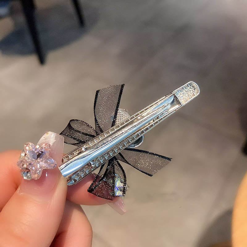 Elegant Rhinestone Mesh Ribbon Bow Hair Clip