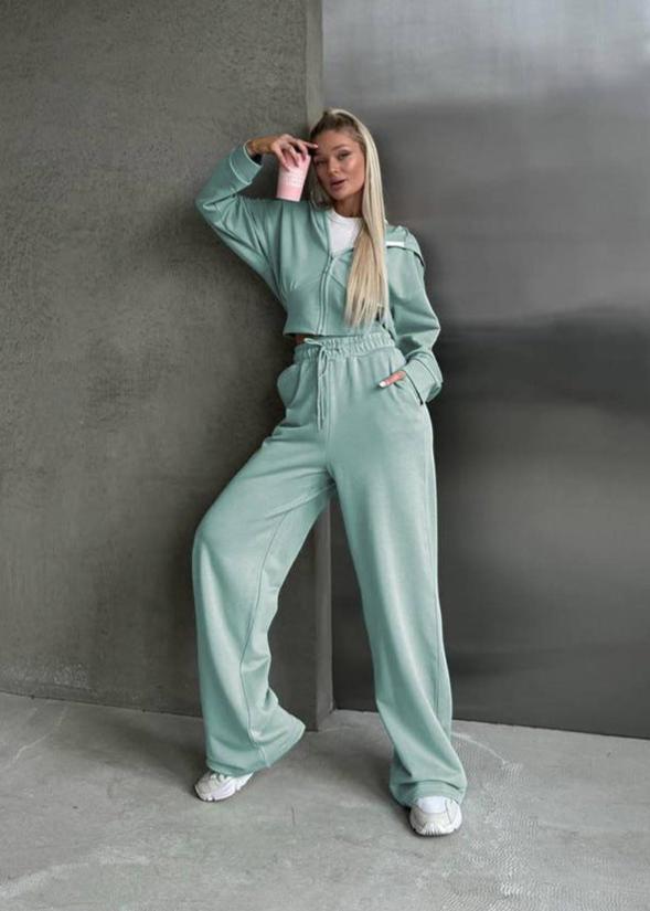 Hooded Zip Up Two Piece Set In Soft Fabric
