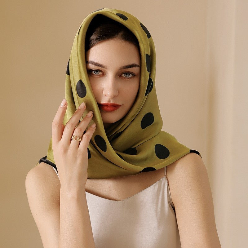 Dots Printed Square Silk Imitation Scarf