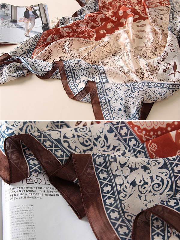 Vintage Silk Imitation Printed Shawl&Scarf