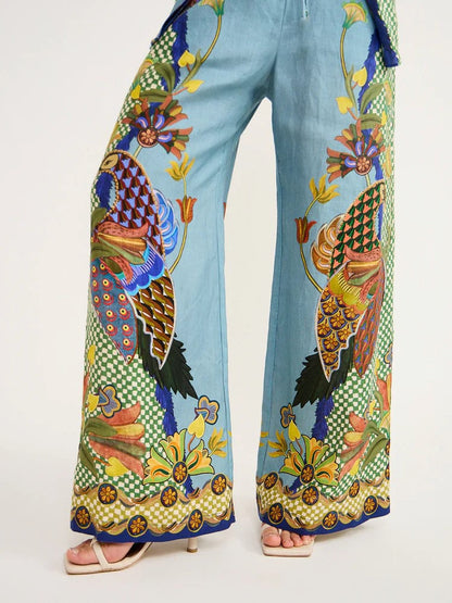Animal Print Puff Sleeve Tie Vacation Set
