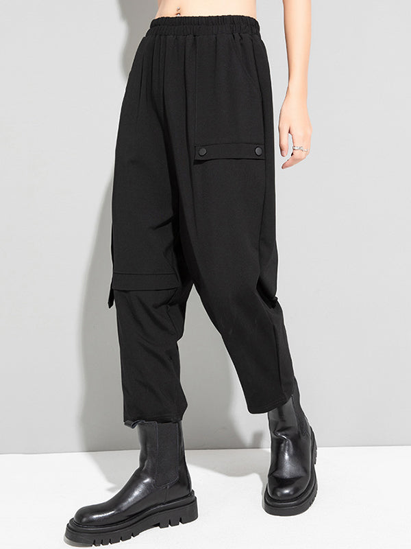 Simple Black Split-Joint High Waisted Casual Pants Bottom