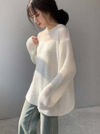 Urban Loose Solid Color Round-Neck Sweater Top