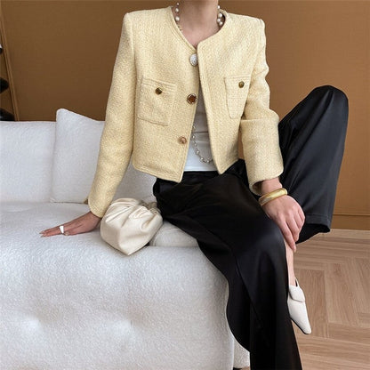 Round Neck Shoulder Padded Small Fragrance Style Jacket