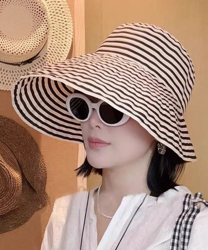 Japanese Striped Large Brim Sun Protection Bucket Hat