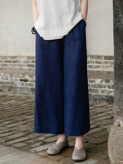 Simple Linen Column Elasticity Waist Bandage Pants
