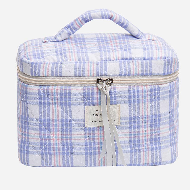 Simple Plaid Large Capacity Makeup Bag