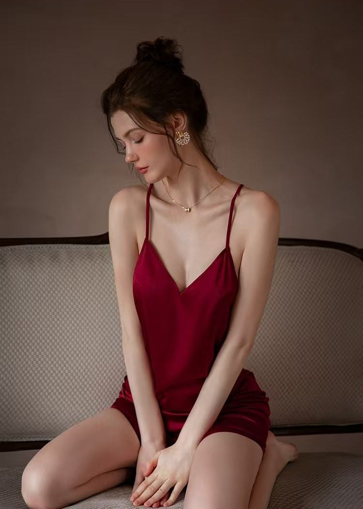 Backless Satin Nightdress Burgundy Silky Slip