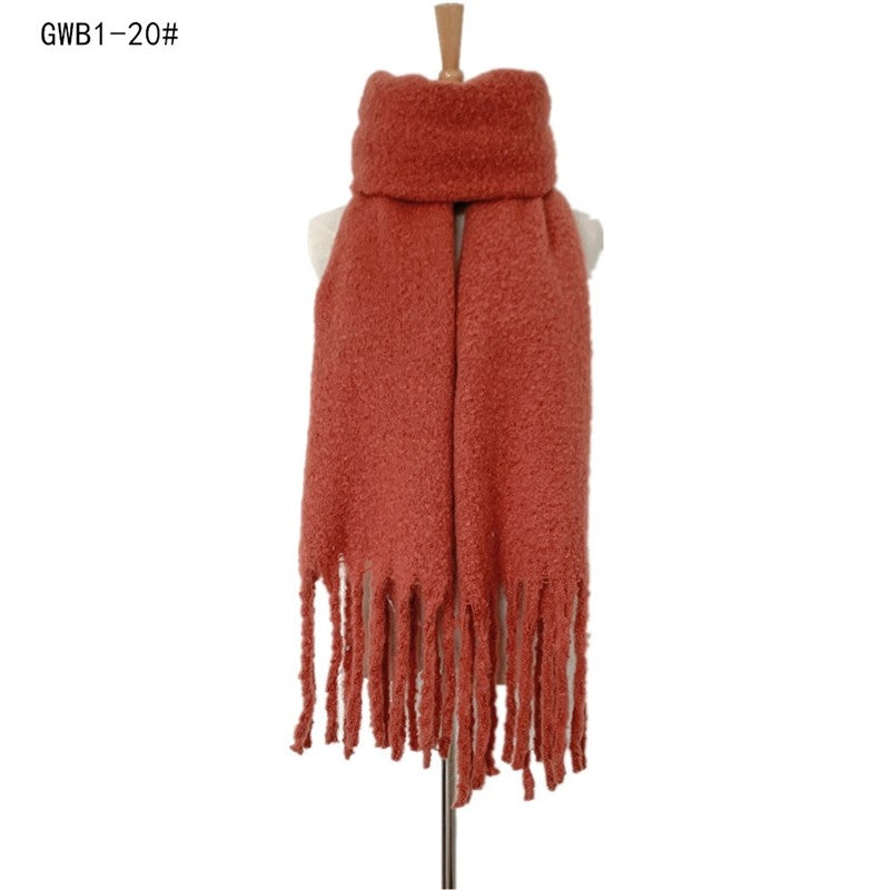 Winter Tassel Thickened Solid Color Scarf Shawl