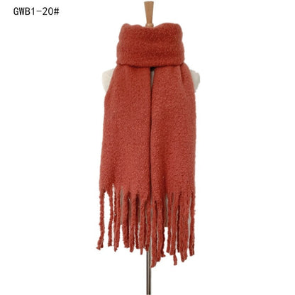Winter Tassel Thickened Solid Color Scarf Shawl