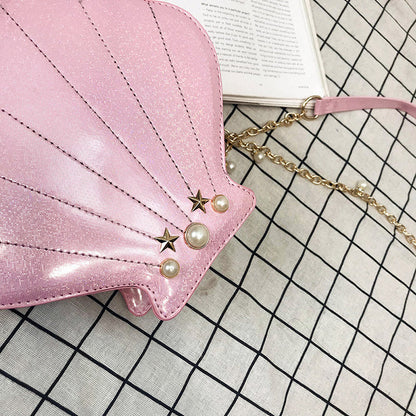Laser Shell Bag with Pearl Chain Trendy Crossbody Purse