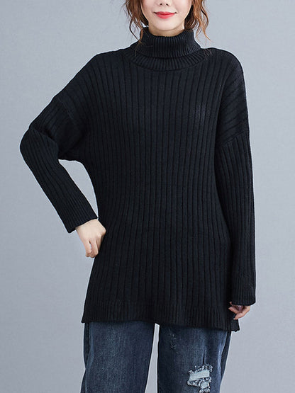 Simple Solid Color High-Neck Long Sleeves Sweater Top