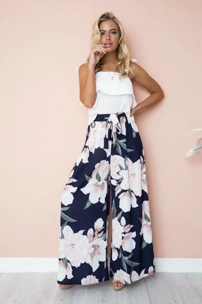 Floral Print High Waist Loose Wide Leg Pants