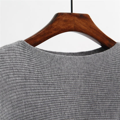 Solid Color One-Word Collar Bat Sleeve Knit Sweater