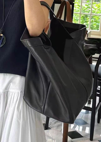 Oversized Leather Tote Bag With Structured Handles