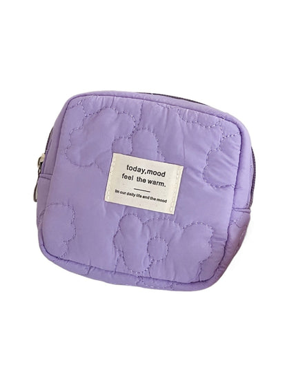 Cosbai - Quilted Floral Candy Color Coin Pouch