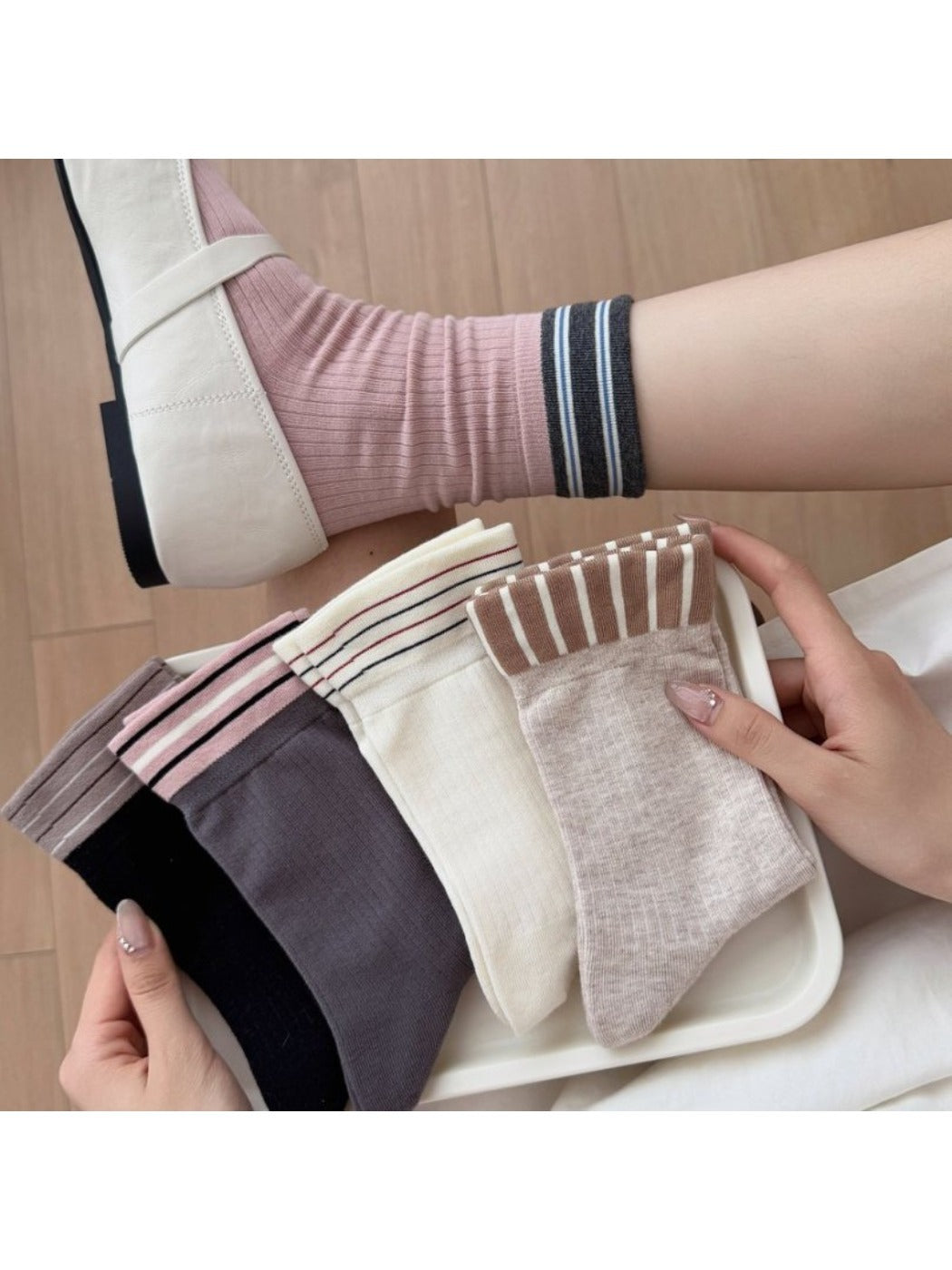 Rufia - Striped Ribbed Mid-Calf Capsule Socks