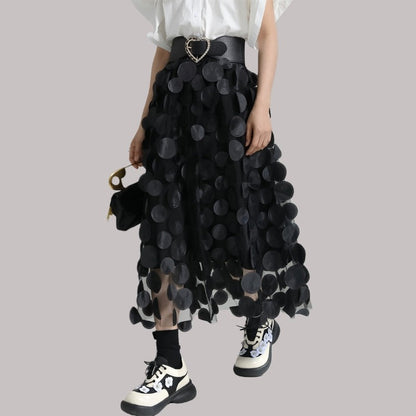 3D Polka Dot High-Waisted Skirt