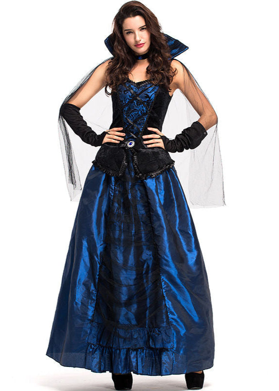 Women’s Blue Black Polyester Vampire Costume Gown