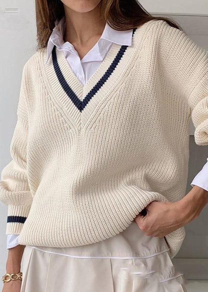 Slim Loose Knit Sweater With Contrast Stitching