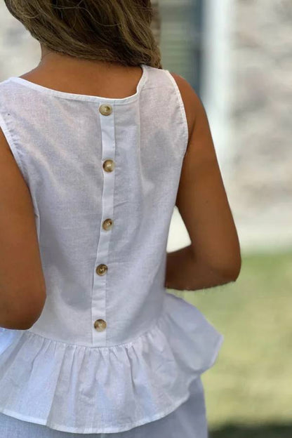 Cotton And Linen Solid Color Sleeveless Top \u0026 Wide Leg Pants Two-Piece Set
