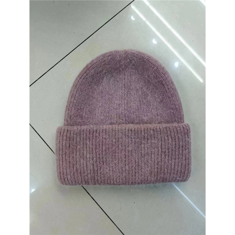 Solid Color Versatile Rabbit Fur Knitted Pullover Hat