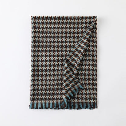 Imitated Cashmere Houndstooth Tassel Shawl Scarf